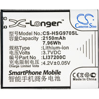 Battery for Hisense E968 EG970 HS-E968 HS-EG970 HS-T968 HS-T970 HS-U966 HS-U970 T970 U966 U970 LI37200C