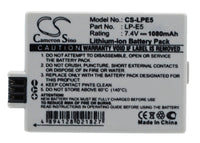 Battery for Canon EOS 1000D EOS 450D EOS 500D EOS Kiss F EOS Kiss X2 EOS Kiss X3 EOS Rebel T1i EOS Rebel XS 18-55IS Kit EOS Rebel Xsi EOS Rebel XSi EF-S 18-55IS Kit LP-E5