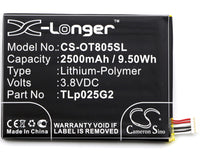 Battery for Alcatel One Touch Pixi 3 8" 3G One Touch Pixi 4 6.0 One Touch Pixi 4 6.0 LTE OT- 9001A OT- 9001X OT-8050D CAC2580010C2 TLp025G2