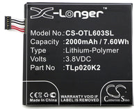Battery for Alcatel 6039S-2AALUS7 One Touch Idol 3 4.7 OT-6039 OT-6039H OT-6039J OT-6039K OT-6039S OT-6039Y C2000023C2 TLp020K2