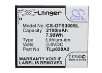 Battery for Alcatel 5065W-2DALUS2 One Touch POP S3 One Touch POP Star One Touch Pop Star 4G One Touch Pop Star 4G Dual SIM One Touch Pop Star 4G LTE Dual OT-5050 OT-5050A OT-5050S TLi020A1 TLp020A2