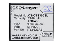 Battery for Alcatel OT-5050X OT-5050Y OT-5065 OT-5065A OT-5065D OT-5065J OT-5065T OT-5065W OT-5065X OT-A845L TLi020A1 TLp020A2