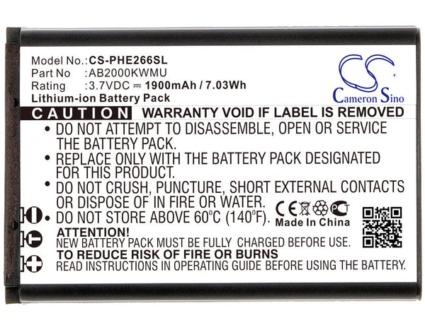 Battery for Philips CTE266W Xenium E266W AB2000KWMU