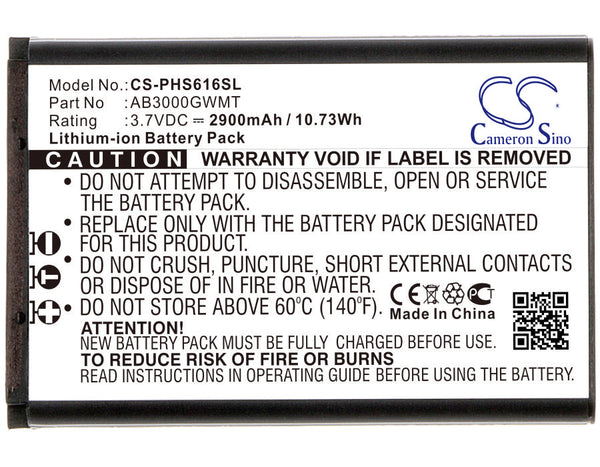 Battery for Philips S616 Xenium S616 AB3000GWMT