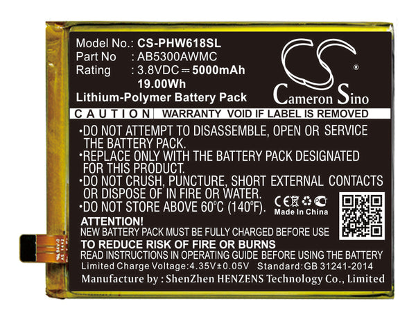 Battery for Philips Xenium W6618 AB5300AWMC AB5300AWMT