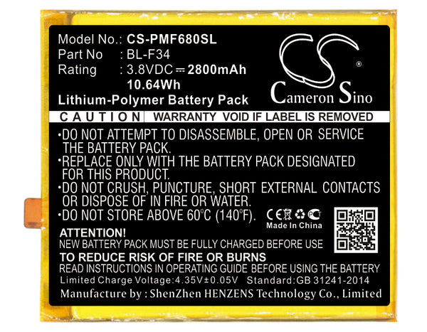 Battery for PHICOMM F680L Freecomm 2S BL-F34